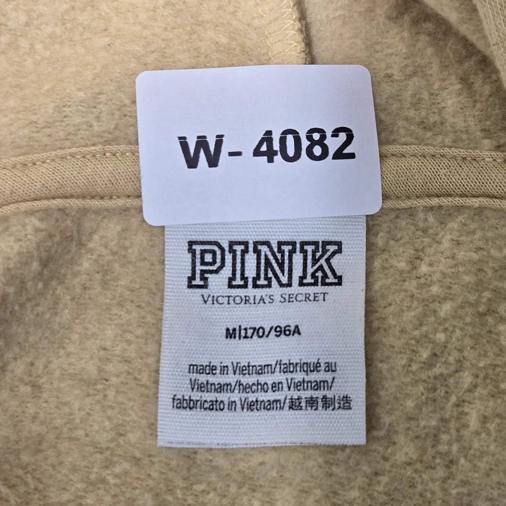 PINK‎ Victoria's Secret Women Hoodie M Tan PINK Text Activewear Logo Long Sleeve